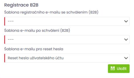 Výběr e-mailových šablon pro B2B registraci