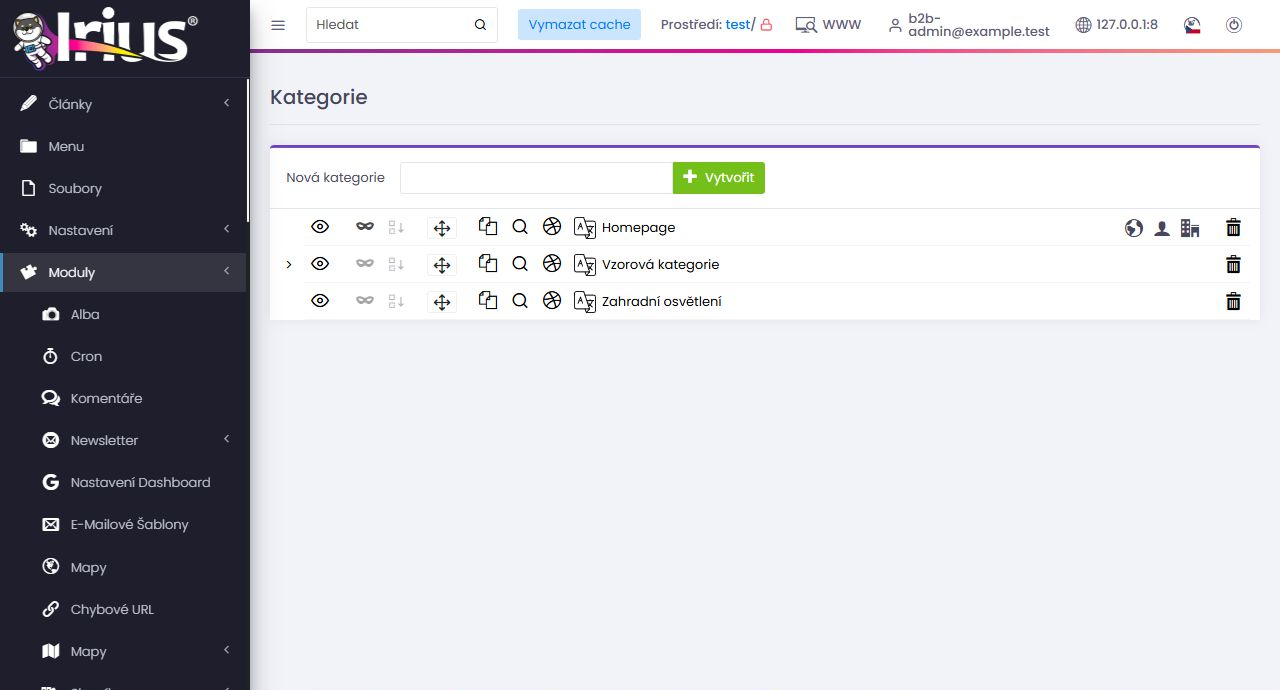 Modul Kategorie v administraci Iriusu