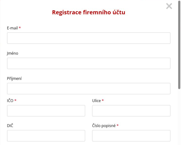 Horní část registračního formuláře na webu
