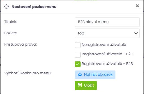 B2B menu pro stejnou pozici