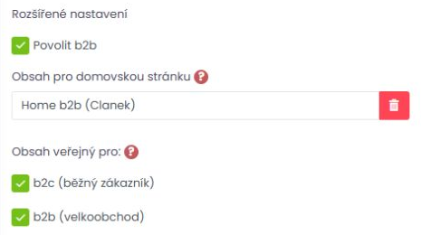 Nastavení úvodního článku pro B2B