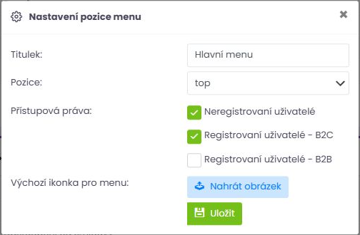 Nastavení běžného menu pro B2C
